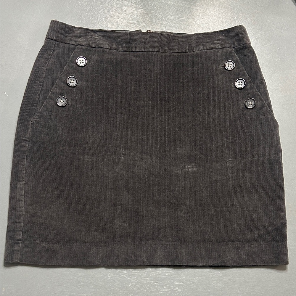 Charcoal Button-Accent Corduroy Skirt